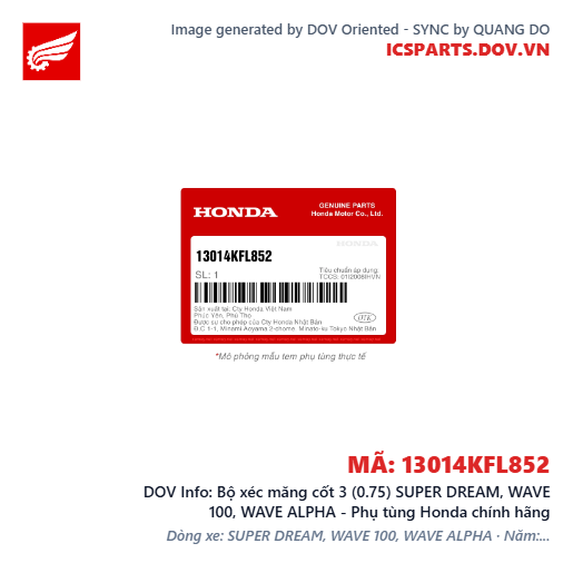 Bộ xéc măng cốt 3 (0.75) SUPER DREAM, WAVE 100, WAVE ALPHA - Phụ tùng Honda chính hãng