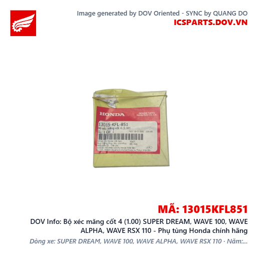 Bộ xéc măng cốt 4 (1.00) SUPER DREAM, WAVE 100, WAVE ALPHA, WAVE RSX 110 - Phụ tùng Honda chính hãng