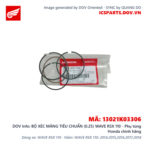 BỘ XÉC MĂNG TIÊU CHUẨN (0.25) WAVE RSX 110 - Phụ tùng Honda chính hãng