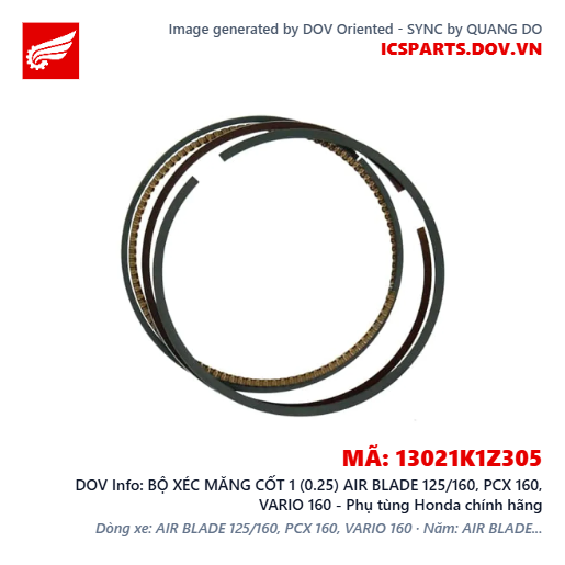 BỘ XÉC MĂNG CỐT 1 (0.25) AIR BLADE 125/160, PCX 160, VARIO 160 - Phụ tùng Honda chính hãng