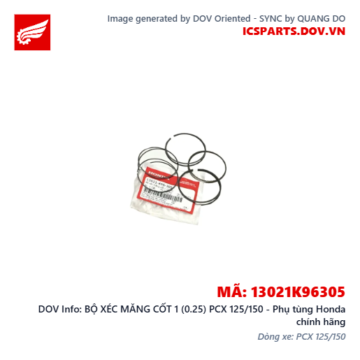 BỘ XÉC MĂNG CỐT 1 (0.25) PCX 125/150 - Phụ tùng Honda chính hãng