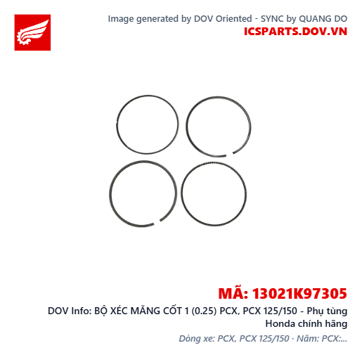 BỘ XÉC MĂNG CỐT 1 (0.25) PCX, PCX 125/150 - Phụ tùng Honda chính hãng