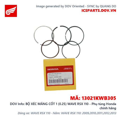 BỘ XÉC MĂNG CỐT 1 (0.25) WAVE RSX 110 - Phụ tùng Honda chính hãng