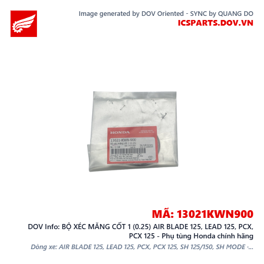 BỘ XÉC MĂNG CỐT 1 (0.25) AIR BLADE 125, LEAD 125, PCX, PCX 125 - Phụ tùng Honda chính hãng