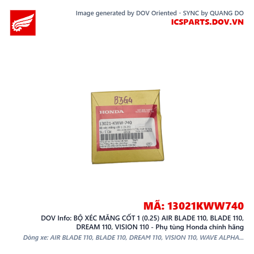 BỘ XÉC MĂNG CỐT 1 (0.25) AIR BLADE 110, BLADE 110, DREAM 110, VISION 110 - Phụ tùng Honda chính hãng