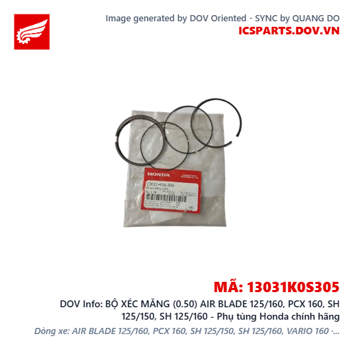 BỘ XÉC MĂNG (0.50) AIR BLADE 125/160, PCX 160, SH 125/150, SH 125/160 - Phụ tùng Honda chính hãng