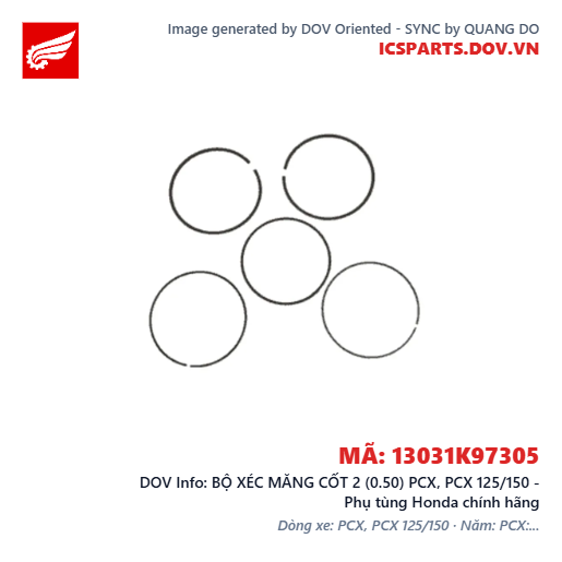 BỘ XÉC MĂNG CỐT 2 (0.50) PCX, PCX 125/150 - Phụ tùng Honda chính hãng