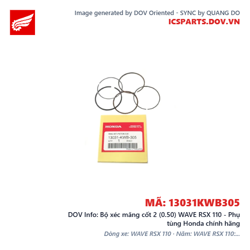 Bộ xéc măng cốt 2 (0.50) WAVE RSX 110 - Phụ tùng Honda chính hãng