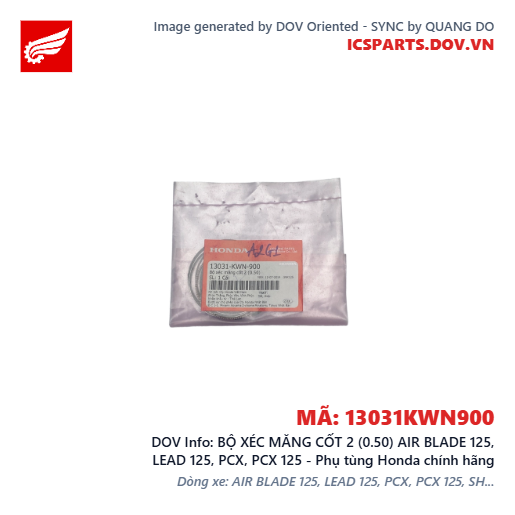 BỘ XÉC MĂNG CỐT 2 (0.50) AIR BLADE 125, LEAD 125, PCX, PCX 125 - Phụ tùng Honda chính hãng