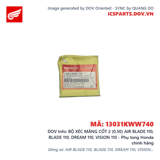 BỘ XÉC MĂNG CỐT 2 (0.50) AIR BLADE 110, BLADE 110, DREAM 110, VISION 110 - Phụ tùng Honda chính hãng
