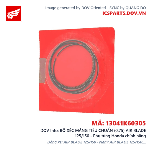 BỘ XÉC MĂNG TIÊU CHUẨN (0.75) AIR BLADE 125/150 - Phụ tùng Honda chính hãng