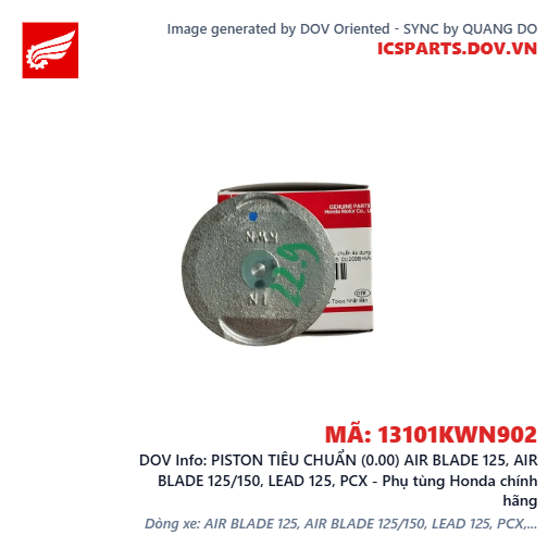 PISTON TIÊU CHUẨN (0.00) AIR BLADE 125, AIR BLADE 125/150, LEAD 125, PCX - Phụ tùng Honda chính hãng