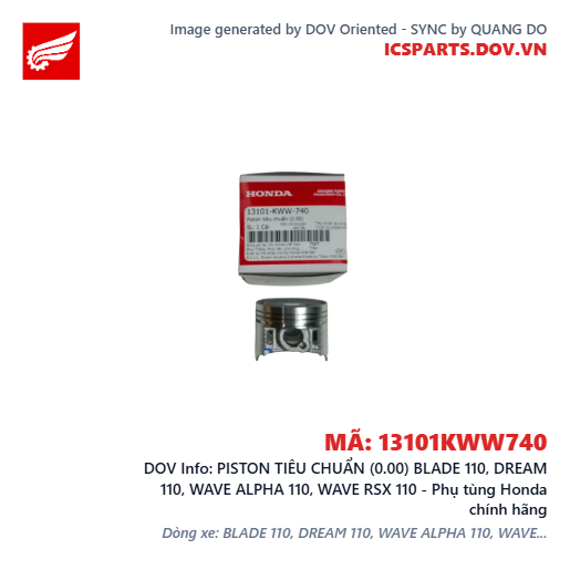 PISTON TIÊU CHUẨN (0.00) BLADE 110, DREAM 110, WAVE ALPHA 110, WAVE RSX 110 - Phụ tùng Honda chính hãng