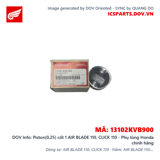 Piston(0.25) cốt 1 AIR BLADE 110, CLICK 110 - Phụ tùng Honda chính hãng