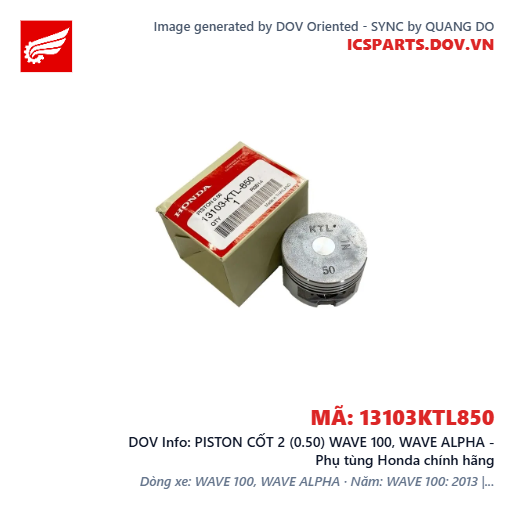 PISTON CỐT 2 (0.50) WAVE 100, WAVE ALPHA - Phụ tùng Honda chính hãng