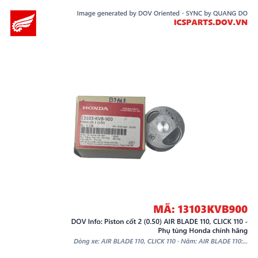 Piston cốt 2 (0.50) AIR BLADE 110, CLICK 110 - Phụ tùng Honda chính hãng