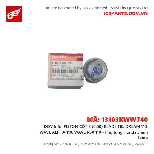 PISTON CỐT 2 (0.50) BLADE 110, DREAM 110, WAVE ALPHA 110, WAVE RSX 110 - Phụ tùng Honda chính hãng