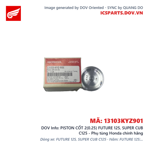 PISTON CỐT 2(0.25) FUTURE 125, SUPER CUB C125 - Phụ tùng Honda chính hãng