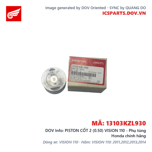 PISTON CỐT 2 (0.50) VISION 110 - Phụ tùng Honda chính hãng