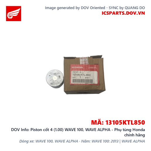 Piston cốt 4 (1.00) WAVE 100, WAVE ALPHA - Phụ tùng Honda chính hãng