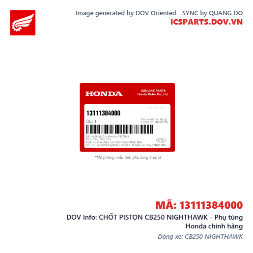 CHỐT PISTON CB250 NIGHTHAWK - Phụ tùng Honda chính hãng