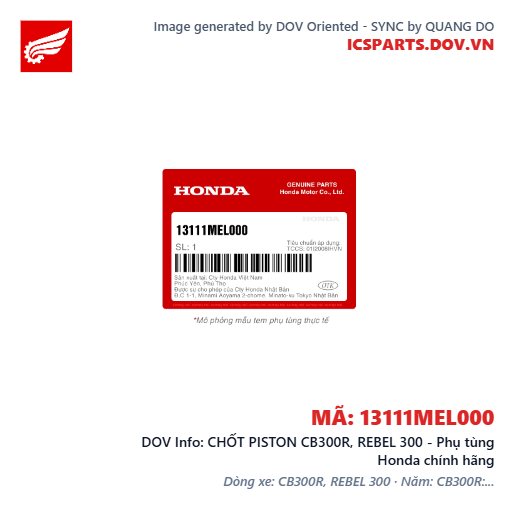CHỐT PISTON CB300R, REBEL 300 - Phụ tùng Honda chính hãng