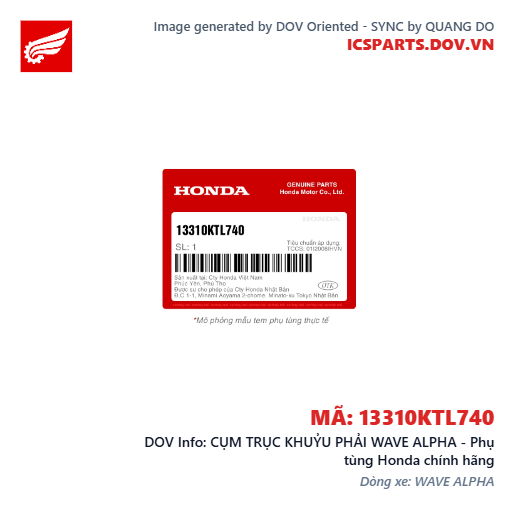 CỤM TRỤC KHUỶU PHẢI WAVE ALPHA - Phụ tùng Honda chính hãng