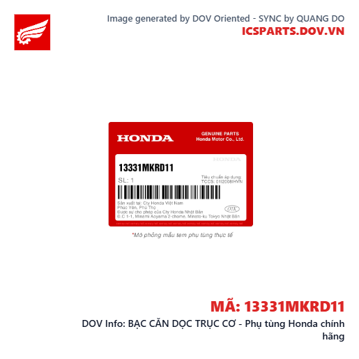 BẠC CĂN DỌC TRỤC CƠ - Phụ tùng Honda chính hãng