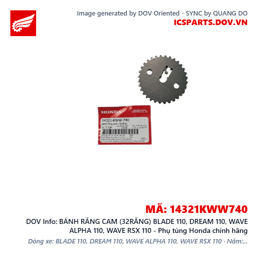BÁNH RĂNG CAM (32RĂNG) BLADE 110, DREAM 110, WAVE ALPHA 110, WAVE RSX 110 - Phụ tùng Honda chính hãng