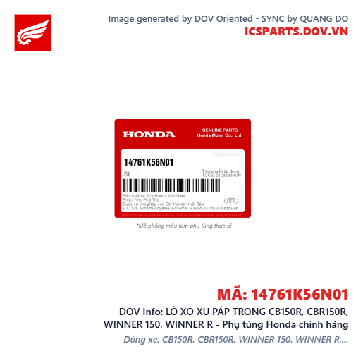 LÒ XO XU PÁP TRONG CB150R, CBR150R, WINNER 150, WINNER R - Phụ tùng Honda chính hãng