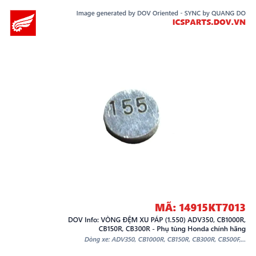 VÒNG ĐỆM XU PÁP (1.550) ADV350, CB1000R, CB150R, CB300R - Phụ tùng Honda chính hãng