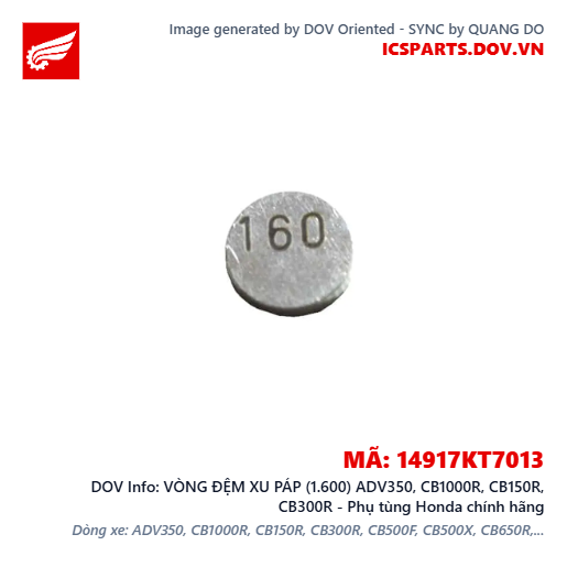 VÒNG ĐỆM XU PÁP (1.600) ADV350, CB1000R, CB150R, CB300R - Phụ tùng Honda chính hãng