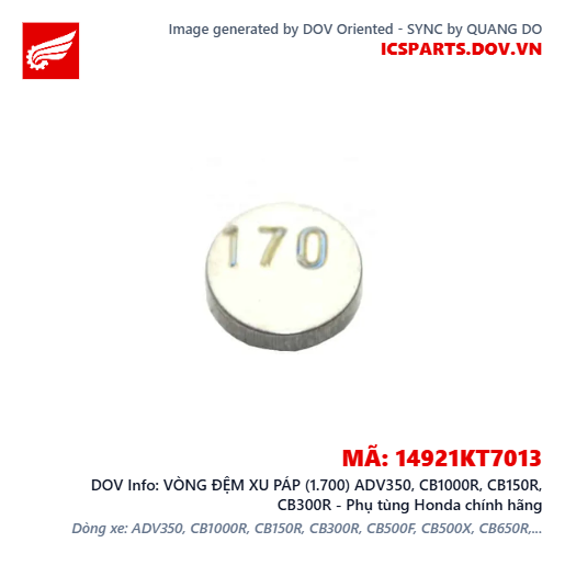 VÒNG ĐỆM XU PÁP (1.700) ADV350, CB1000R, CB150R, CB300R - Phụ tùng Honda chính hãng