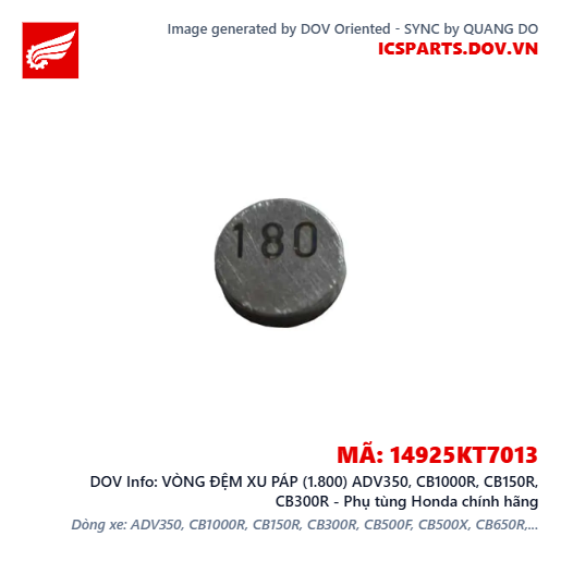 VÒNG ĐỆM XU PÁP (1.800) ADV350, CB1000R, CB150R, CB300R - Phụ tùng Honda chính hãng