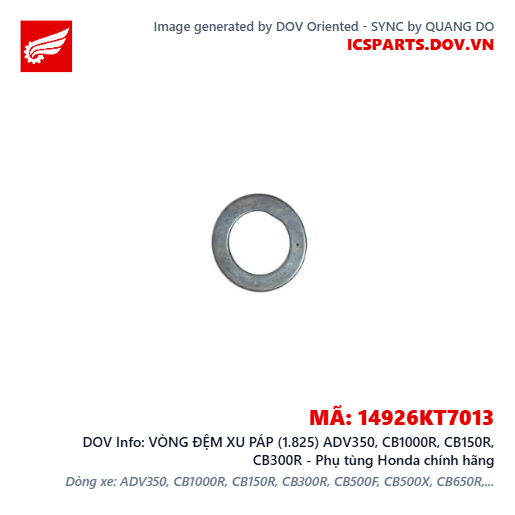 VÒNG ĐỆM XU PÁP (1.825) ADV350, CB1000R, CB150R, CB300R - Phụ tùng Honda chính hãng