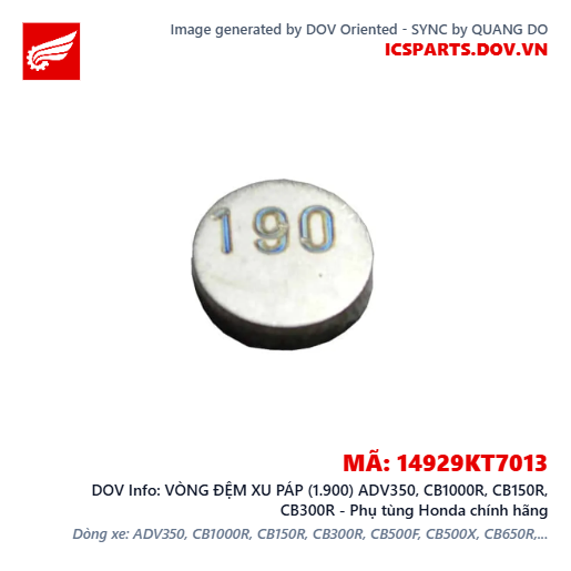 VÒNG ĐỆM XU PÁP (1.900) ADV350, CB1000R, CB150R, CB300R - Phụ tùng Honda chính hãng