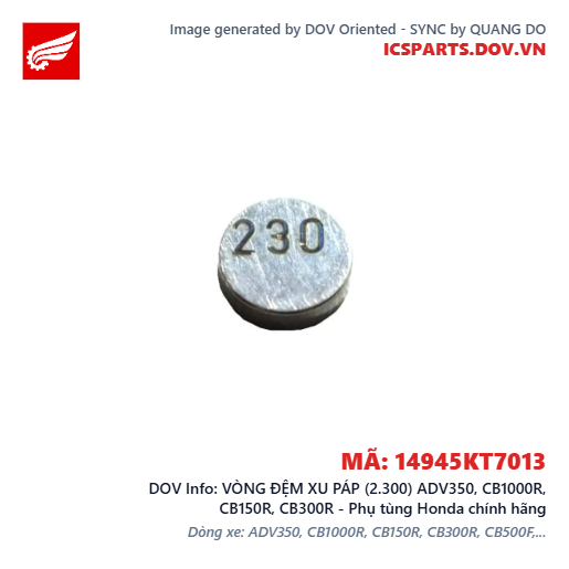 VÒNG ĐỆM XU PÁP (2.300) ADV350, CB1000R, CB150R, CB300R - Phụ tùng Honda chính hãng
