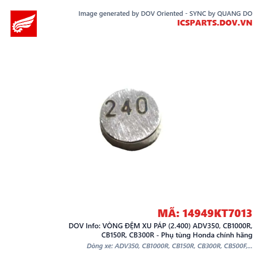 VÒNG ĐỆM XU PÁP (2.400) ADV350, CB1000R, CB150R, CB300R - Phụ tùng Honda chính hãng