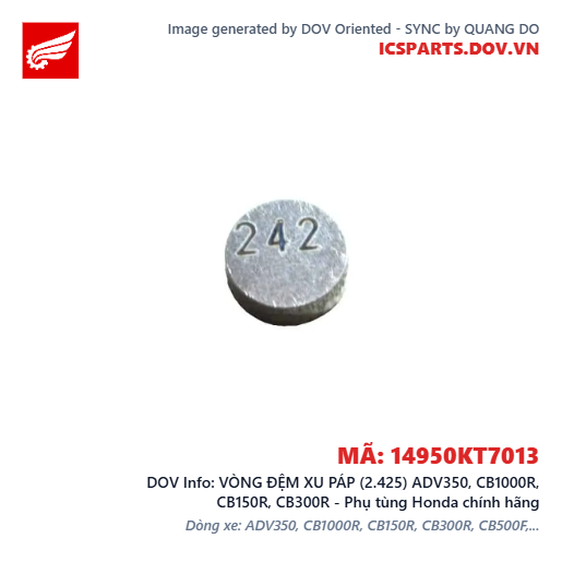 VÒNG ĐỆM XU PÁP (2.425) ADV350, CB1000R, CB150R, CB300R - Phụ tùng Honda chính hãng