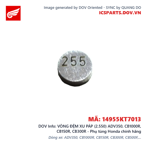 VÒNG ĐỆM XU PÁP (2.550) ADV350, CB1000R, CB150R, CB300R - Phụ tùng Honda chính hãng