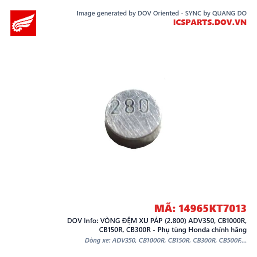 VÒNG ĐỆM XU PÁP (2.800) ADV350, CB1000R, CB150R, CB300R - Phụ tùng Honda chính hãng