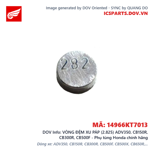 VÒNG ĐỆM XU PÁP (2.825) ADV350, CB150R, CB300R, CB500F - Phụ tùng Honda chính hãng
