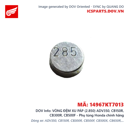 VÒNG ĐỆM XU PÁP (2.850) ADV350, CB150R, CB300R, CB500F - Phụ tùng Honda chính hãng