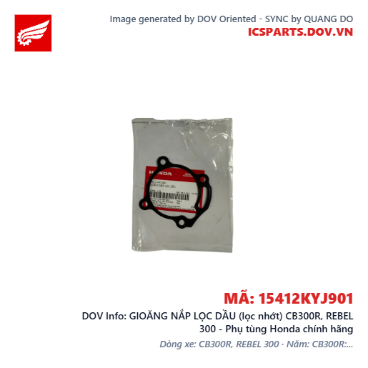 GIOĂNG NẮP LỌC DẦU (lọc nhớt) CB300R, REBEL 300 - Phụ tùng Honda chính hãng