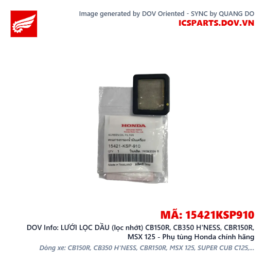 LƯỚI LỌC DẦU (lọc nhớt) CB150R, CB350 H'NESS, CBR150R, MSX 125 - Phụ tùng Honda chính hãng