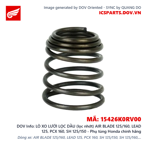 LÒ XO LƯỚI LỌC DẦU (lọc nhớt) AIR BLADE 125/160, LEAD 125, PCX 160, SH 125/150 - Phụ tùng Honda chính hãng