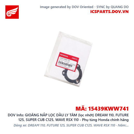 GIOĂNG NẮP LỌC DẦU LY TÂM (lọc nhớt) DREAM 110, FUTURE 125, SUPER CUB C125, WAVE RSX 110 - Phụ tùng Honda chính hãng