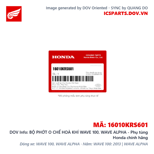 BỘ PHỚT O CHẾ HOÀ KHÍ WAVE 100, WAVE ALPHA - Phụ tùng Honda chính hãng