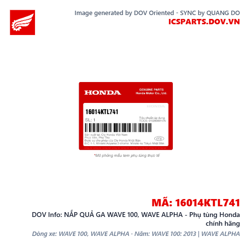 NẮP QUẢ GA WAVE 100, WAVE ALPHA - Phụ tùng Honda chính hãng
