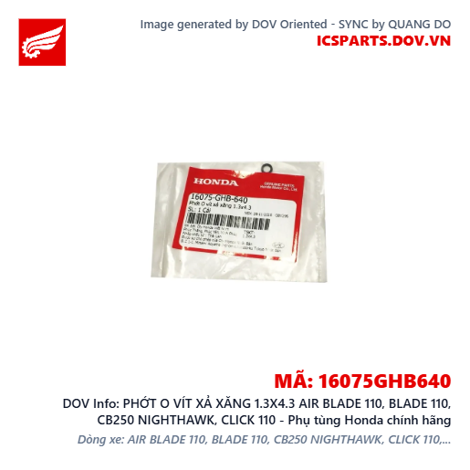 PHỚT O VÍT XẢ XĂNG 1.3X4.3 AIR BLADE 110, BLADE 110, CB250 NIGHTHAWK, CLICK 110 - Phụ tùng Honda chính hãng
